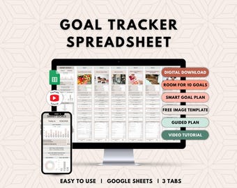 Goal Tracker Spreadsheet | personal goals planner, monthly goals, yearly goals, task tracker for Google Sheets