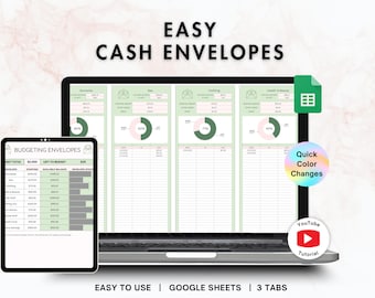 Easy Cash Envelopes Spreadsheet | money envelopes for cash budgeting, and digital planner for Google Sheets