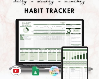 Daily Habit Tracker for Google Sheets | productivity planner, digital habit tracking, routine tracker spreadsheet, weekly & monthly goals