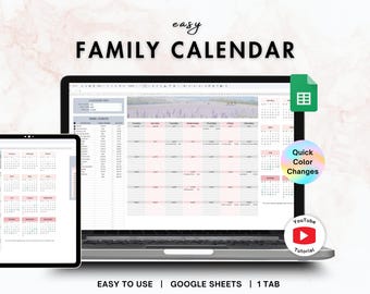 Family Calendar Spreadsheet | Google Sheets monthly planner, digital custom calendar template, easy yearly calendar 2026 for busy parents