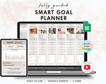 SMART Goal Planner for Google Sheets | Simple Organized Goal Setting Spreadsheet, Smart Goal Tracker & Personal Development Tool