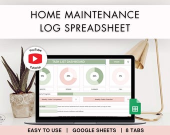 Home Maintenance Log, Google Sheets Tracker, Cleaning Checklist, Digital Home Improvement Planner