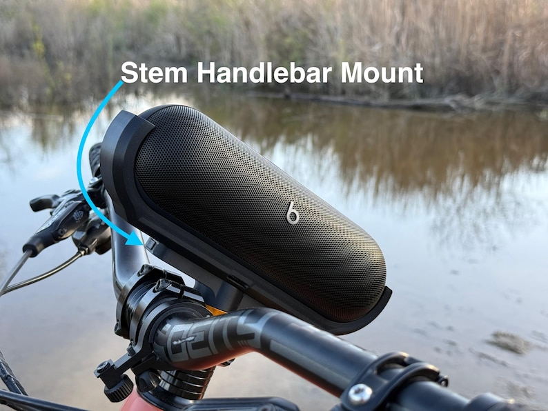 beats pill on bicycle stem mount