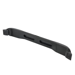 May include: A black plastic bar with a curved design and several rectangular cutouts. The ends of the bar have a raised section with the text "PRESS TO RELEASE".