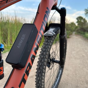 Top view of Anker speaker with trail in background
