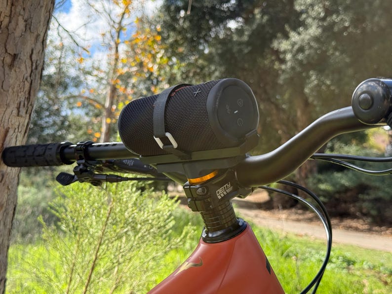 speaker mounted on bike with security strap