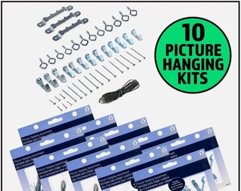 10 PACK LOT! Picture Hanging Kits, Assorted Frame Wall Hangers Hooks Wire Mounts Nails Set
