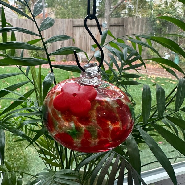 NOUVEAU ! Mangeoires à colibris en verre soufflé à la main pour l'extérieur, boule de jardin suspendue Art R