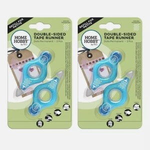May include: Two packages of double-sided tape runners, each containing two blue tape runners. The packages are labeled "Home Hobby" and "Double-Sided Tape Runner" with the text "Dots Permanent 2 Pcs".