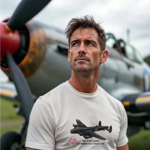 RAF Lancaster vintage bomber t-shirt, classic WWII aircraft design casual wear, ideal gift for aviation enthusiasts