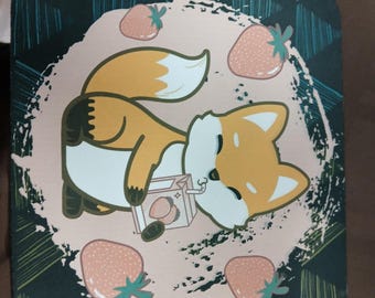 9.5" x 8.5 " cute strawberry fox mousepad