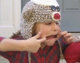 Sock Monkey child Sized Hat PDF Pattern Crochet