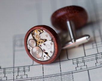 Clockwork Cufflinks in Paduak