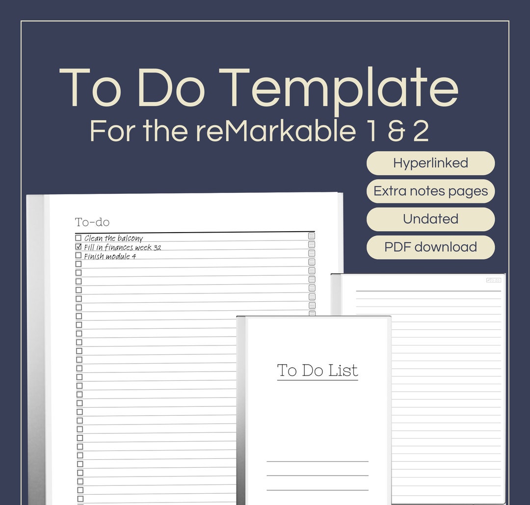 To Do List Template for Remarkable 1 & 2: Hyperlinked Task Tracker (PDF ...