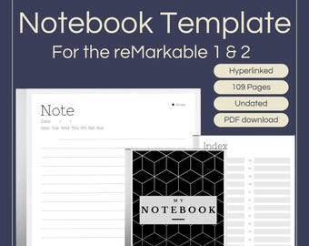 Hyperlinked Notebook Template for reMarkable 1 & 2 | Digital Notebook PDF | Interactive Planner
