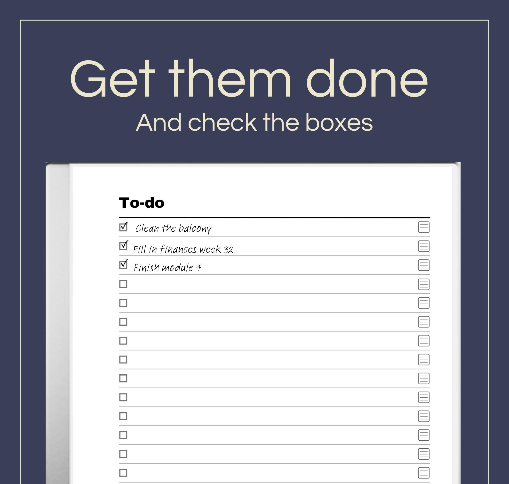 To Do List Template for Remarkable 1 & 2: Hyperlinked Task Tracker (PDF ...