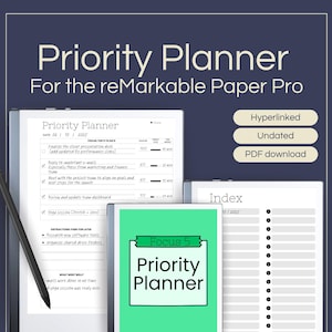 Hyperlinked Priority Planner for reMarkable Paper Pro | 30 Focus Pages | Color Cover | Digital PDF Template