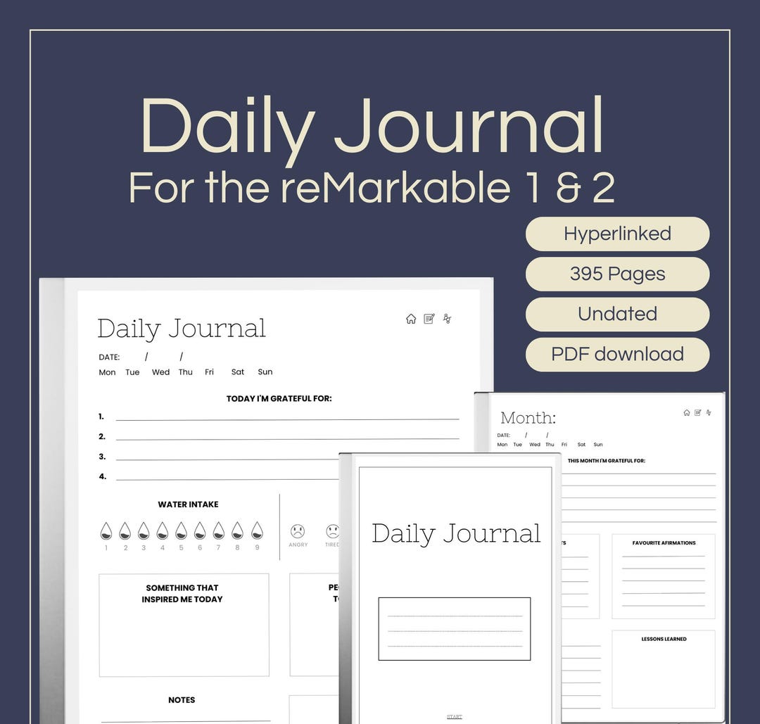 Daily Journal Template for Remarkable 1 & 2 | Hyperlinked | Undated ...