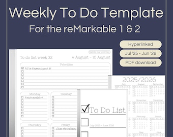 To Do Template for reMarkable 2: Hyperlinked Weekly Planner (PDF)