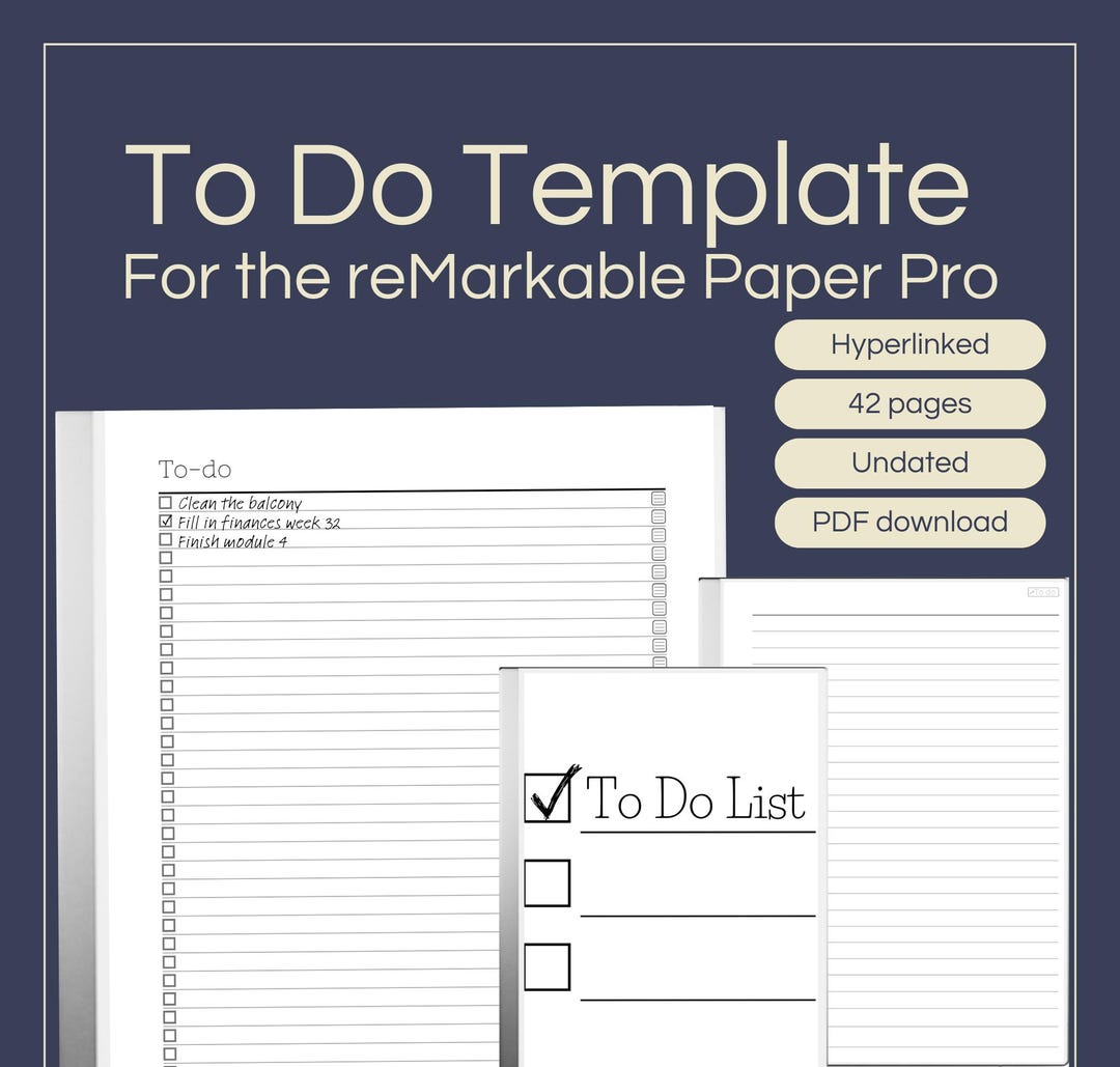 To Do List Template for Remarkable Paper Pro: Hyperlinked Digital ...