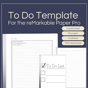 Könnte beinhalten: Eine schwarz-weiße To-Do-Listenvorlage für das reMarkable Paper Pro. Die Vorlage enthält eine Checkliste mit Zeilen zum Schreiben von Aufgaben und einen Bereich für Notizen. Die Vorlage ist hyperverlinkt, hat 42 Seiten, ist undatiert und steht zum PDF-Download bereit.