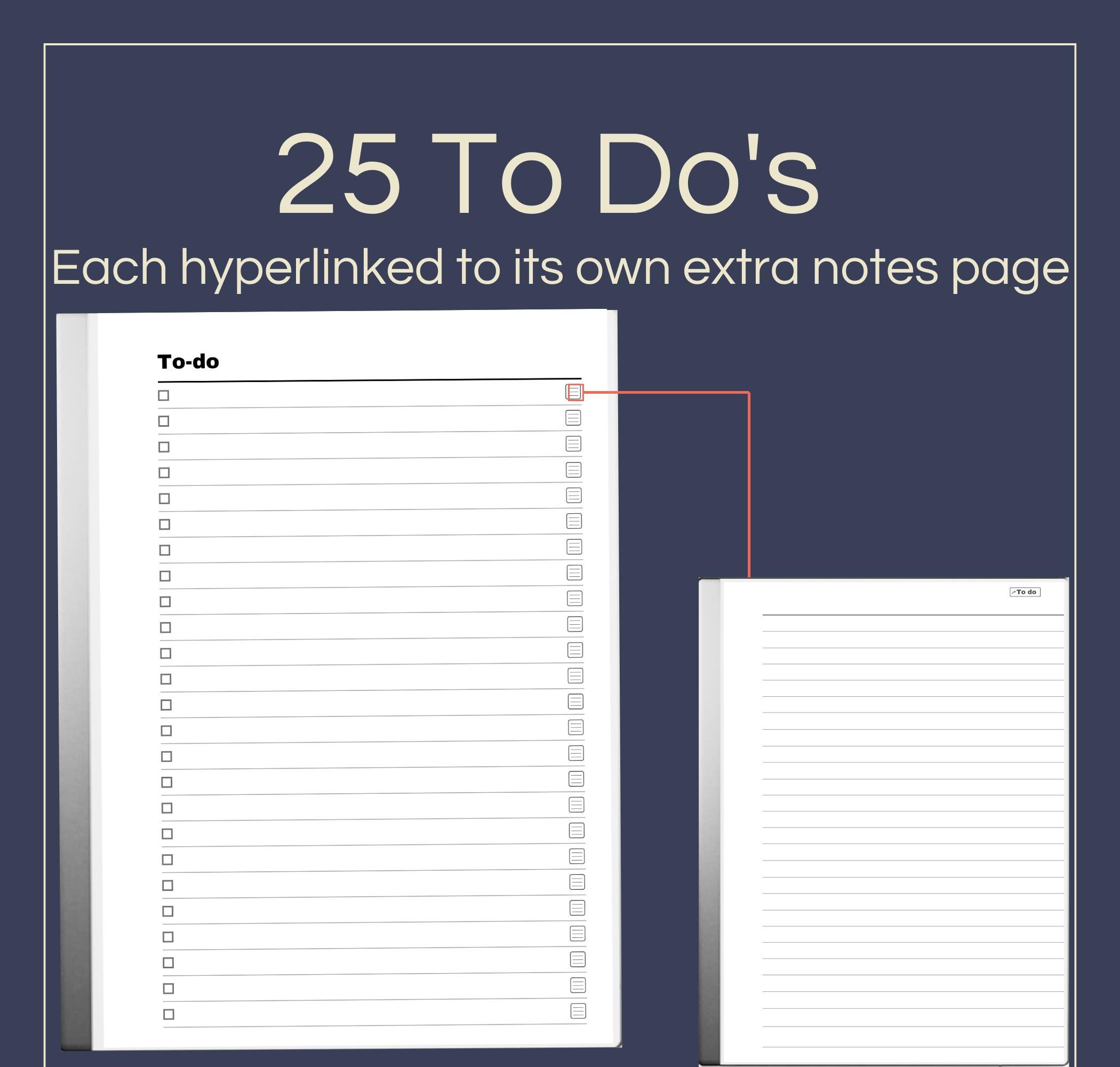 To Do List Template for Remarkable 1 & 2: Hyperlinked Task Tracker (PDF ...
