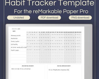 Habit Tracker Template for reMarkable Paper Pro: Digital Monthly Habit Planner (PDF Download)