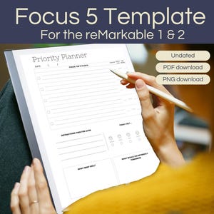 Priority Planner for the reMarkable 2 | Focus 5 | To Do Template | Digital Planner PDF