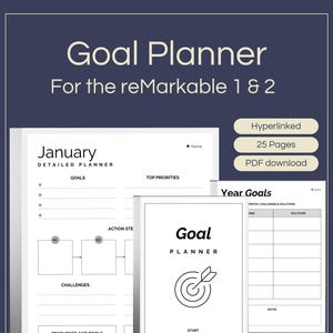 Hyperlinked Goal Planner for Remarkable 2 | 2025 Yearly, Quarterly, and Monthly Planner