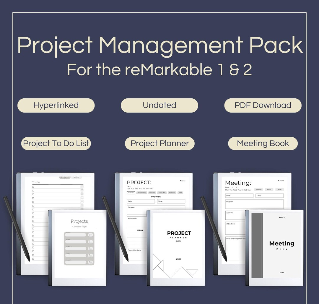 Project Management Templates for Remarkable 2: Hyperlinked Planner ...