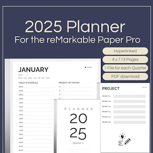 Hyperlinked 2025 Planner for the reMarkable Paper Pro | Quarterly Planner | PDF Download