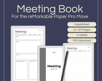 Hyperlinked Meeting Book Template for reMarkable Paper Pro Move | Business Planner | Task Tracker