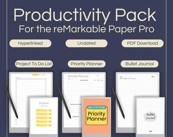 reMarkable Paper Pro Planner Bundle | Hyperlinked Priority Planner, Project To Do List Template and Bullet Journal (Digital Download)