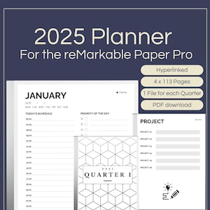 Hyperlinked 2025 Planner for the reMarkable 1 & 2 | Quarterly Planner | PDF Download