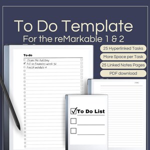 To Do List Template for reMarkable 1 & 2: Hyperlinked Task Tracker (PDF)