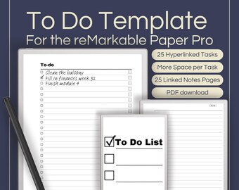 To Do List Template for reMarkable Paper Pro: Hyperlinked Task Tracker (PDF)