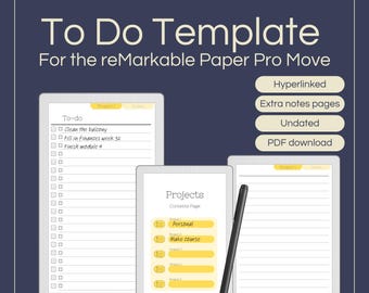 Project To Do List Template for reMarkable Paper Pro Move: Hyperlinked Digital Planner (PDF)