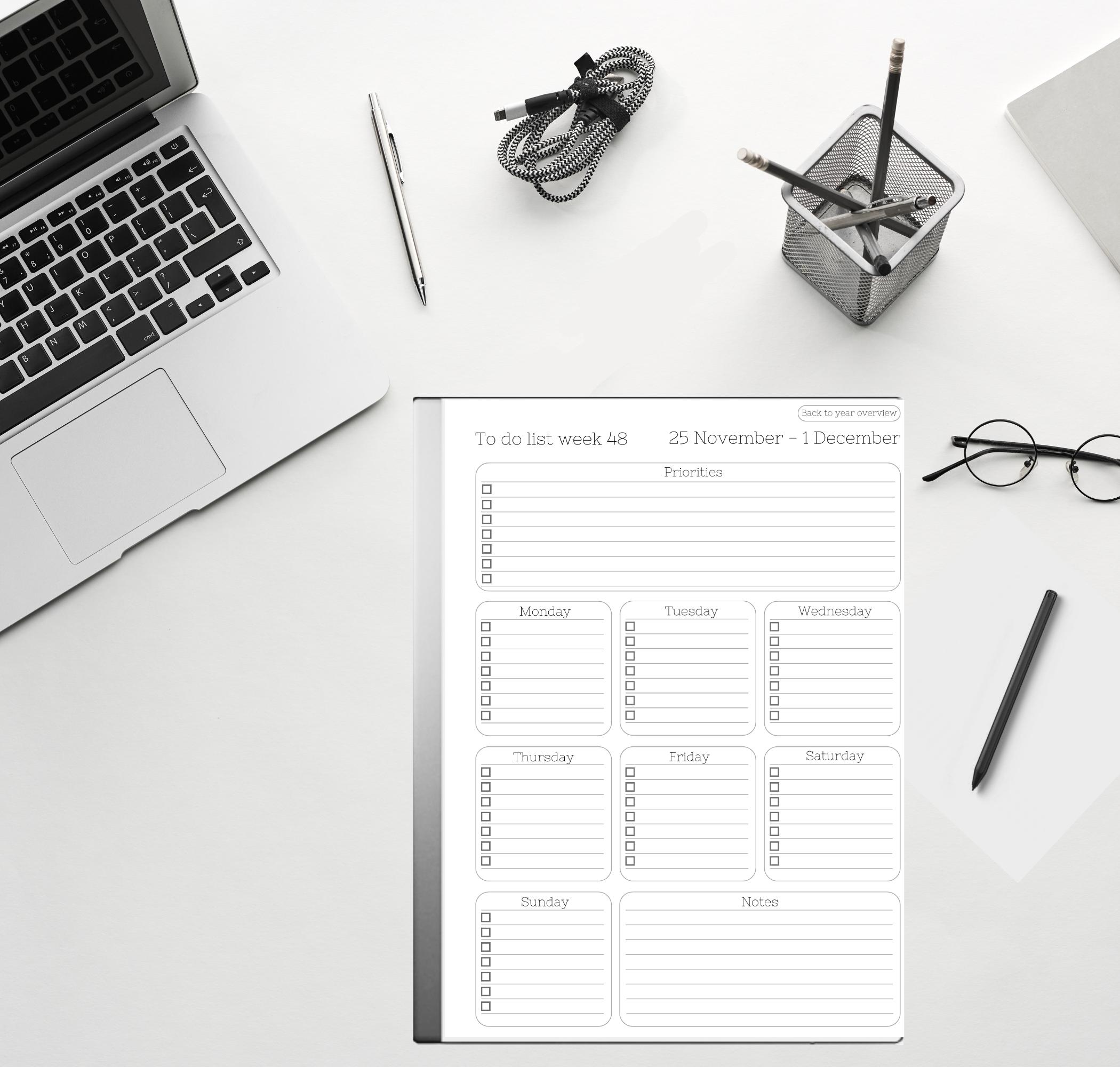 To Do Template for Remarkable 2: Hyperlinked Weekly Planner (PDF) - Etsy