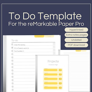 Hyperlinked Project To Do List Template for reMarkable Paper Pro | 5 Projects | 20 To Do&#39;s per Project | 107 Pages