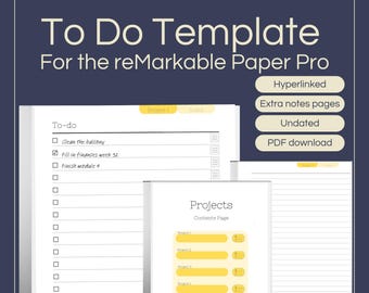 Project To Do List Template for reMarkable Paper Pro: Hyperlinked Digital Planner (PDF)