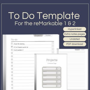 Hyperlinked Project To Do List Template for reMarkable 2 | 5 Projects | 20 To Do&#39;s per Project | 107 Pages