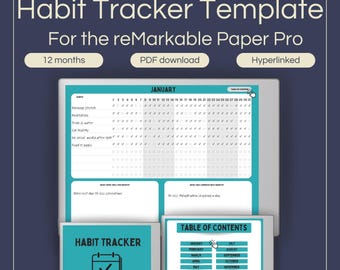 Hyperlinked Monthly Habit Tracker Template for reMarkable Paper Pro (PDF Download)