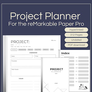 Hyperlinked Project Management Template for the reMarkable 1 & 2 | 112 Pages | Interactive Digital Planner PDF