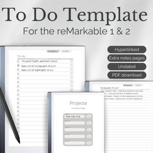 Hyperlinked Project To Do List Template for reMarkable 2 | 5 Projects | 20 To Do&#39;s per Project | 107 Pages