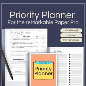Hyperlinked Priority Planner for reMarkable Paper Pro | 30 Focus Pages | Color Cover | Digital PDF Template