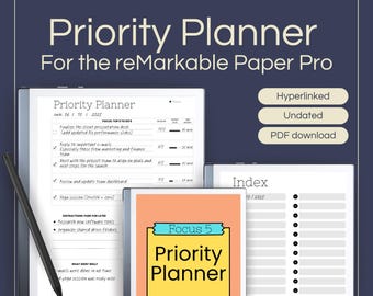 Hyperlinked Priority Planner for reMarkable Paper Pro: Focus 5 PDF Template