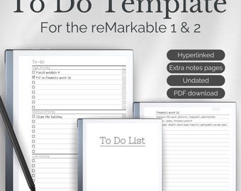 Könnte beinhalten: Eine digitale To-Do-Listenvorlage für die E-Reader reMarkable 1 & 2. Die Vorlage enthält Abschnitte für Aufgaben mit hoher, mittlerer und niedriger Priorität. Die Vorlage enthält auch einen Abschnitt für Finanzen und eine To-Do-Liste.