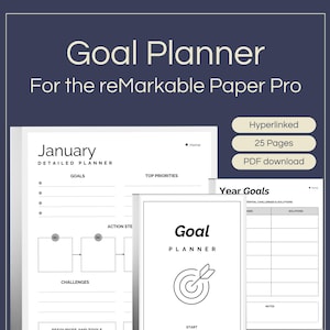 Hyperlinked Goal Planner for Remarkable Paper Pro | 2025 Yearly, Quarterly, and Monthly Planner