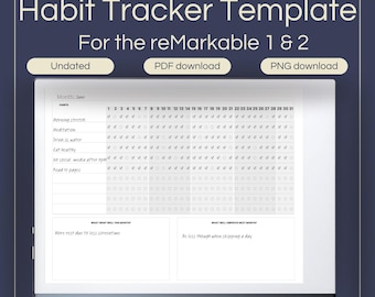 Habit Tracker Template for reMarkable 2: Digital Monthly Habit Planner (PDF Download)