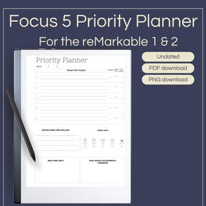 Focus 5 Priority Planner for reMarkable 2 | Task Tracker | Digital Planner PDF